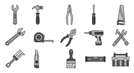 Obraz premium Collection of Various Hand Tools Icons.