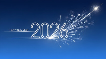 Happy new year 2026 celebration fireworks display against deep blue sky