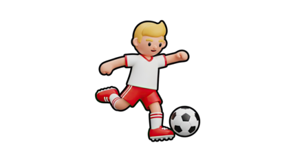 3D cartoon boy kicking soccer ball