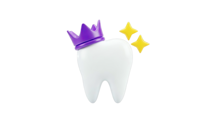 Cartoon Tooth with Crown and Sparkles
