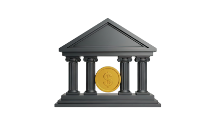 Bank Building with Dollar Coin Icon