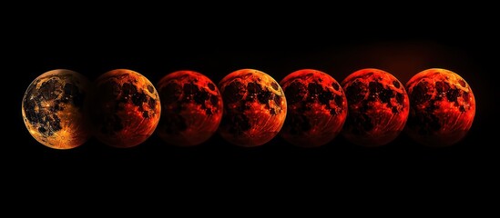 Stunning Sequence of a Lunar Eclipse - A Celestial Spectacle in the Night Sky.