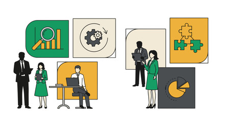 Business professionals collaborating on data analysis and strategic planning.