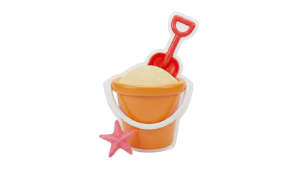 3D rendering of a sand bucket with a shovel and starfish