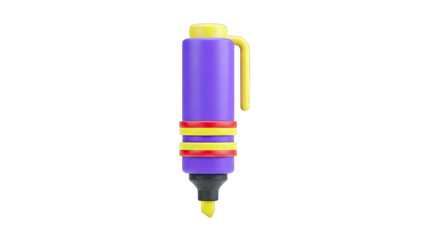3D Rendered Purple Highlighter Pen with Yellow and Red Bands