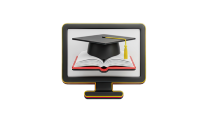 Online Graduation Cap on Open Book Inside Computer Monitor
