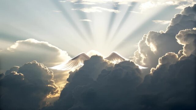 Angel Wings in the Sky with Clouds &ndash; Divine, Spiritual and Religious Quote Background Concept