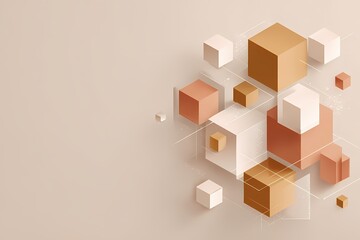 Obraz premium Abstract geometric cubes in warm tones with white blocks on a soft beige background