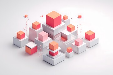 Obraz premium Isometric geometric cube platform arrangement with stacked blocks in pastel colors