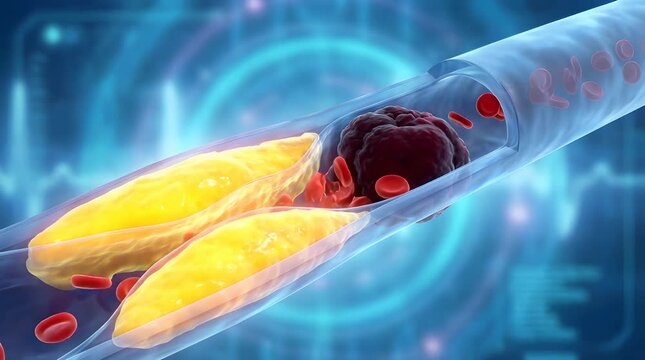 Cholesterol Buildup in an Artery Slowing Bloodstream and Forming a Blood Clot