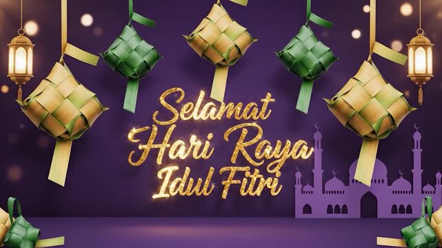 Selamat Hari Raya Idul Fitri Celebration with Ketupat and Lanterns.