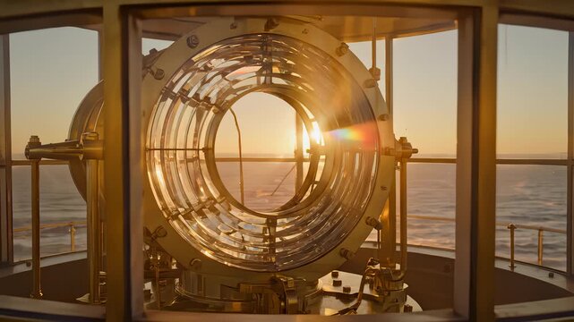 Close Up of a Fresnel Lens of a Lighthouse During Sunset