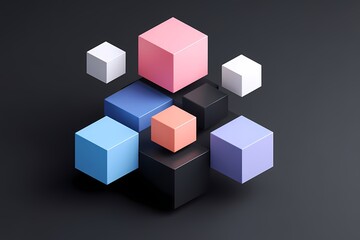 Fototapeta premium Abstract 3d cubes and blocks in vibrant colors on a dark gradient background