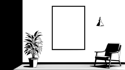 Fototapeta premium Vector mockup of a wall frame with blank poster, flat design, minimal shadows, interior mockup