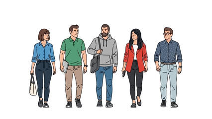Diverse group of young adults walking together, conveying a sense of community and collaboration