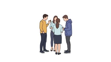 Dynamic illustration depicting a small group of four professionals actively communicating and exchanging ideas, symbolizing collaboration, teamwork, and business interaction