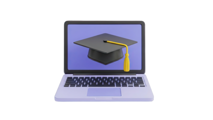 Laptop displaying graduation cap, symbolizing online education