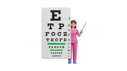 Optometrist and Eye Chart with Cartoon Nurse