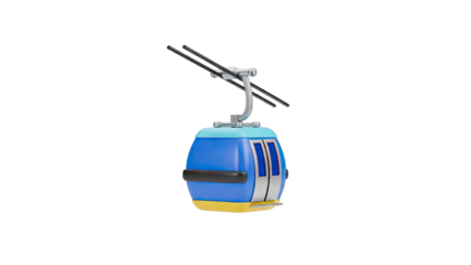 Blue Cable Car Gondola with Yellow Base on Gray Background