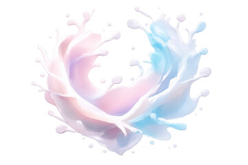 Pink and blue pastel liquid splash forming abstract heart shape, romantic fluid swirl, blending colors transparent background