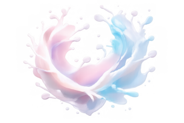 Pink and blue pastel liquid splash forming abstract heart shape, romantic fluid swirl, blending colors transparent background