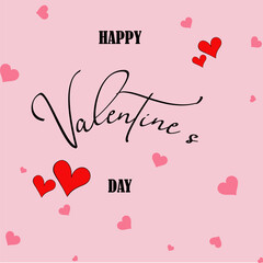Handwritten happy valentines day message with hearts on pink background