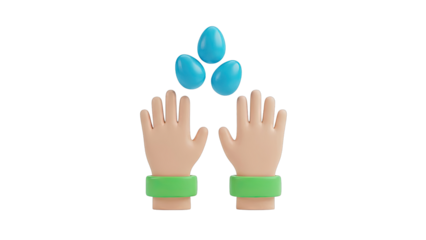 3D Render of Hands Holding Blue Eggs