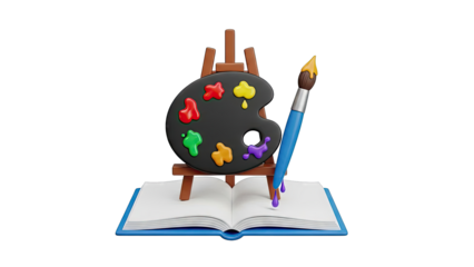 Artistic Supplies: Easel, Palette, Paintbrush, and Open Book