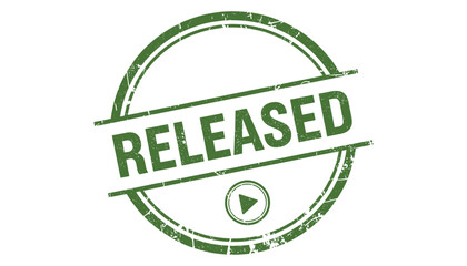 Green released round stamp seal with play button for approved content concept with transparent background