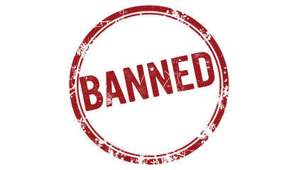 Grunge red banned round stamp seal for prohibition concept with transparent background