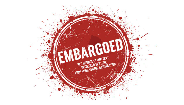 Grunge red stamp embargoed text distressed texture limitation vector illustration