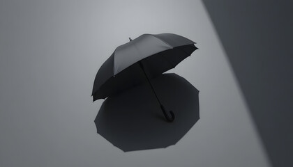 Floating Black Umbrella with Shadow on Gradient Background &ndash; Minimalist Concept of Light and Form