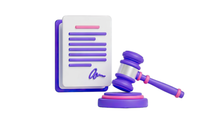 3D Illustration of Gavel and Document with Signature