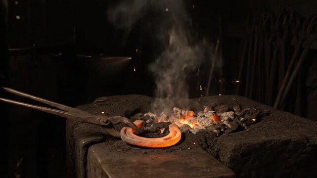 Forging a horseshoe traditional blacksmithing techniques workshop ai generated imagery rustic environment close-up view generative ai