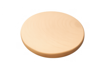 Round wooden cutting board showing natural wood grain texture, kitchen utensil for food preparation and serving items, isolated