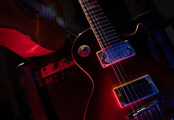 color musical concert background with guitars