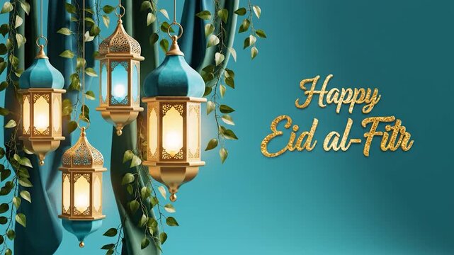 Happy Eid al-Fitr Celebration with Lanterns and Festive Decorations.