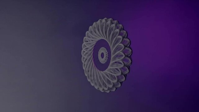 Rotating Ammonite Fossil Shell on Blue Background.