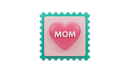 3D Stamp with Pink Heart and 'MOM' Text