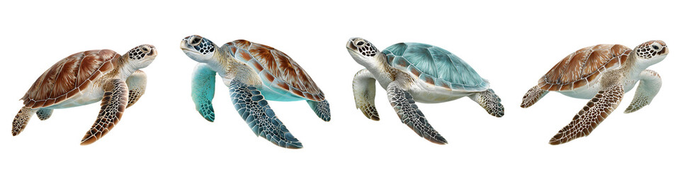 Fototapeta premium Sea Turtle Watercolor Illustration Set, Isolated on White