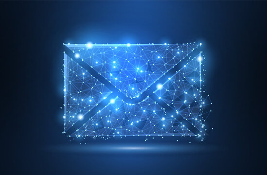 Message. Polygonal wireframe mesh with dots and stars. Mail, Letter, email or other concept illustration or background