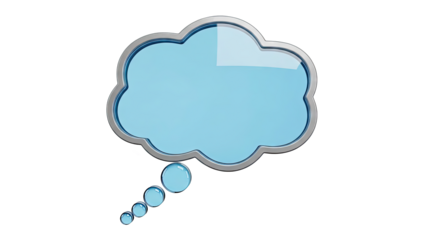 3D Thought Bubble with Blue Fill and Metallic Border