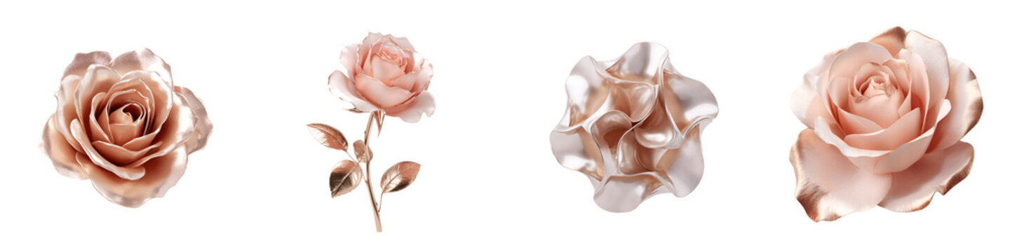 Collection of rose gold roses on a white background