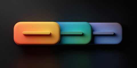 Three colorful rounded rectangles with handles on dark background