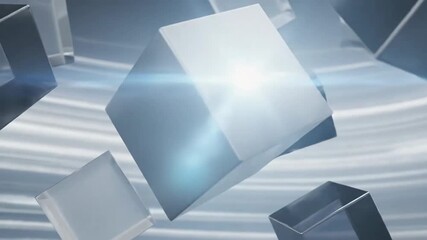 Abstract geometric composition of floating metal cubes on a gradient background. - Powered by Adobe