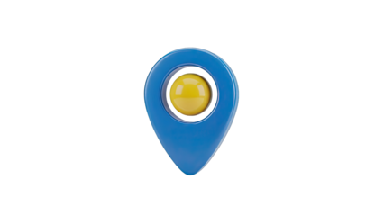 3D Blue Map Pin with Yellow Ball