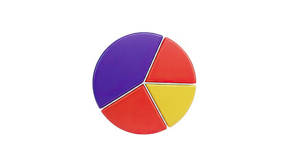 Fototapeta premium 3D Pie Chart with Purple, Red, and Yellow Slices on White Background