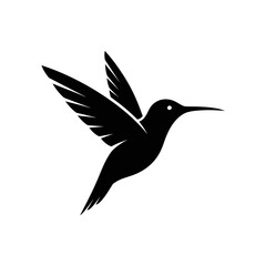 Obraz premium Black silhouette of a hummingbird in flight against a white background.