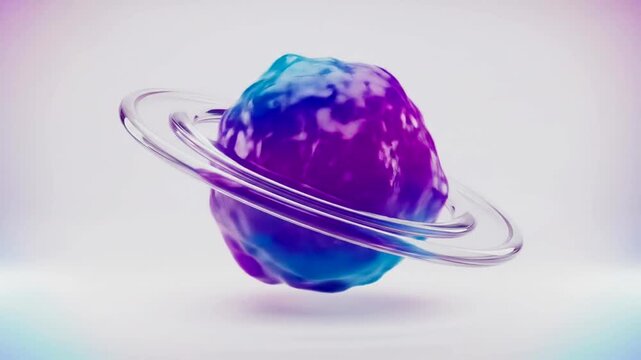 Rotating Purple and Blue Planet with Rings.