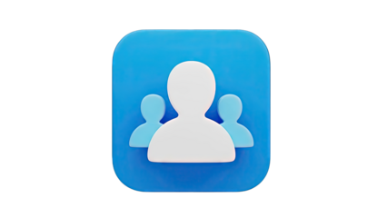 3D Icon of Three People on Blue Square